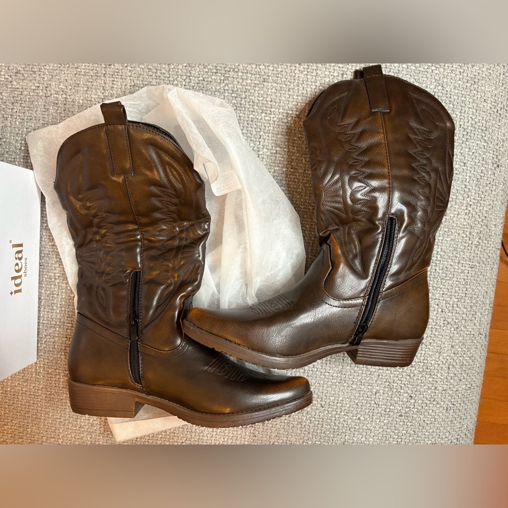 Simons Brown Western Ankle Boots Faux Leather EU 39 - Picture 10 of 12